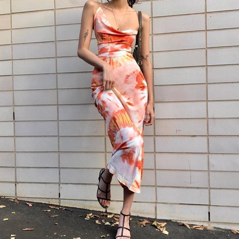 Tie Dye Printed Backless Midi Dress Tie Dye Printed Backless Midi Dress