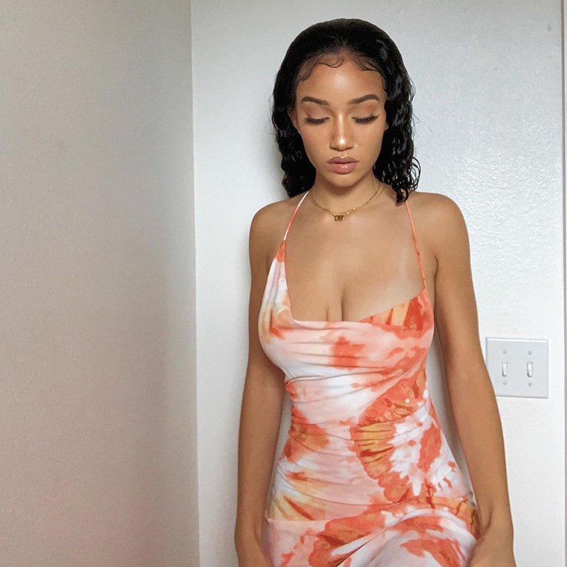 Tie Dye Printed Backless Midi Dress Tie Dye Printed Backless Midi Dress