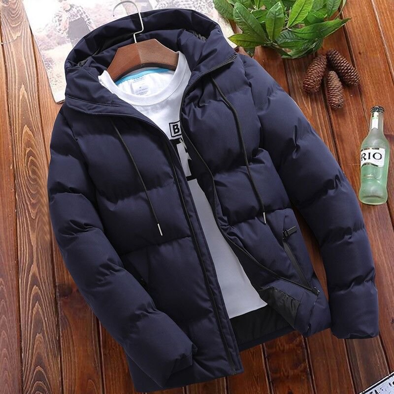 2022 New Thick Winter Men Casual Parkas Hoodie Solid Color Zipper Warm Korean Style Fitness Fashion Men's Coat