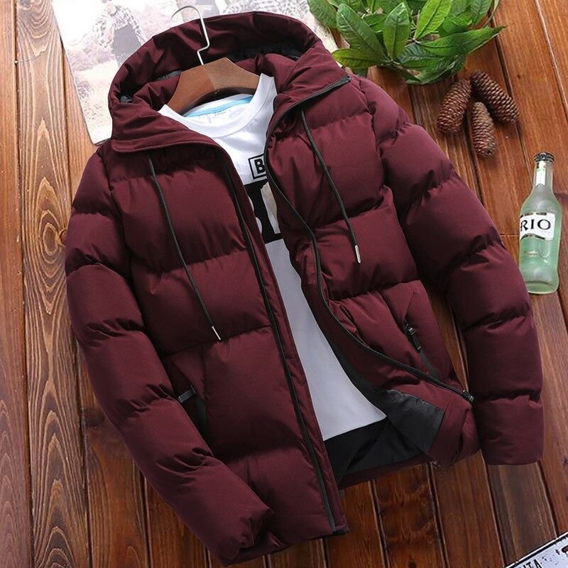 2022 New Thick Winter Men Casual Parkas Hoodie Solid Color Zipper Warm Korean Style Fitness Fashion Men's Coat