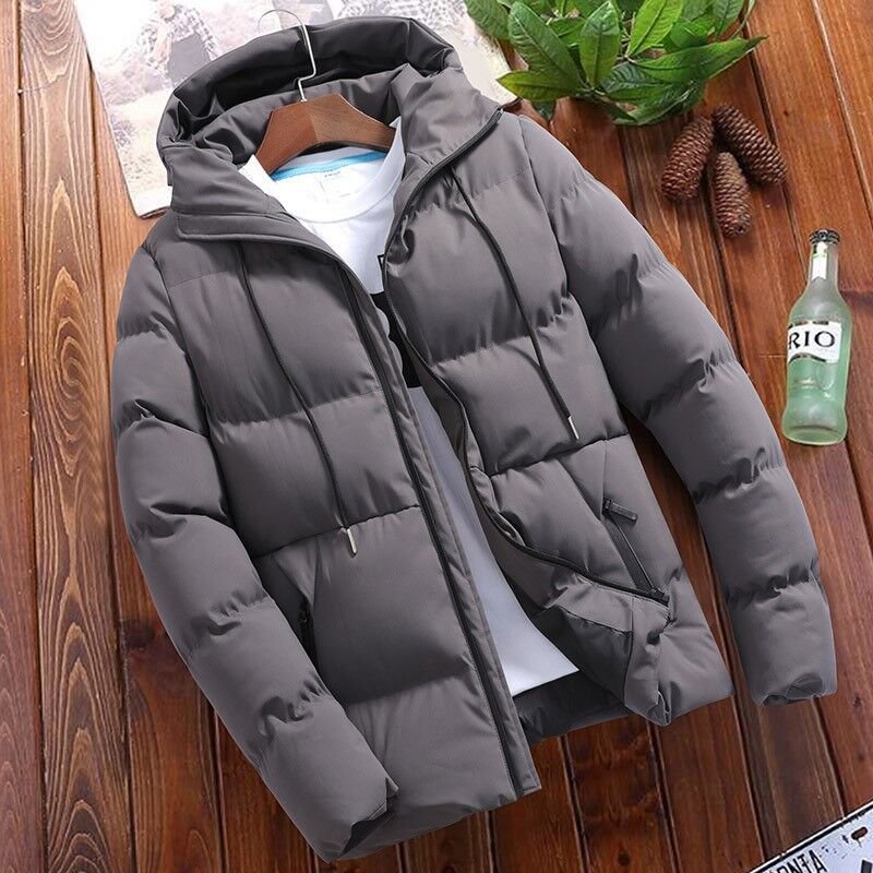 2022 New Thick Winter Men Casual Parkas Hoodie Solid Color Zipper Warm Korean Style Fitness Fashion Men's Coat