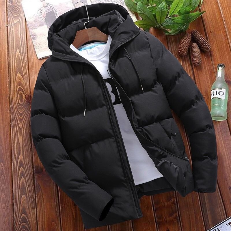2022 New Thick Winter Men Casual Parkas Hoodie Solid Color Zipper Warm Korean Style Fitness Fashion Men's Coat