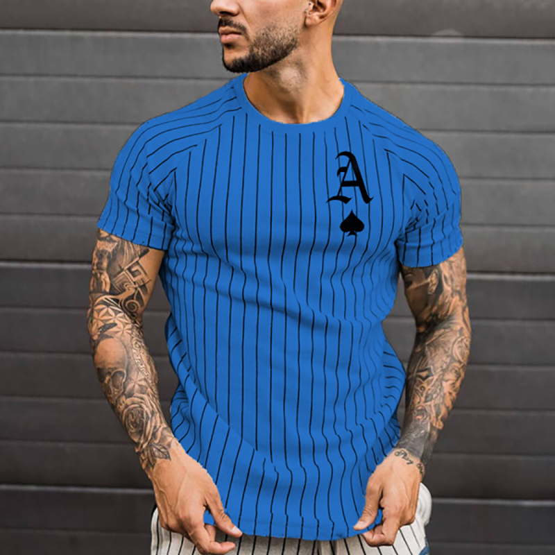 Summer New Fashion Men's Solid Color Striped Spades Card Pattern Casual Street Short Sleeve Round Neck Oversized Men's T-Shirt Summer New Fashion Men's Solid Color Striped Spades Card Pattern Casual Street Short Sleeve Round Neck Oversized Men's T-Shirt