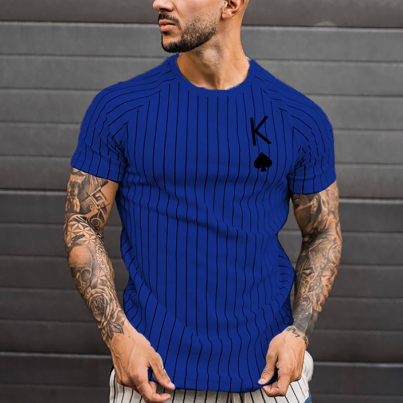 Summer New Fashion Men's Solid Color Striped Spades Card Pattern Casual Street Short Sleeve Round Neck Oversized Men's T-Shirt Summer New Fashion Men's Solid Color Striped Spades Card Pattern Casual Street Short Sleeve Round Neck Oversized Men's T-Shirt