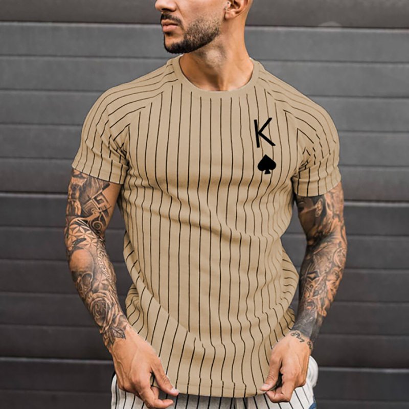 Summer New Fashion Men's Solid Color Striped Spades Card Pattern Casual Street Short Sleeve Round Neck Oversized Men's T-Shirt Summer New Fashion Men's Solid Color Striped Spades Card Pattern Casual Street Short Sleeve Round Neck Oversized Men's T-Shirt