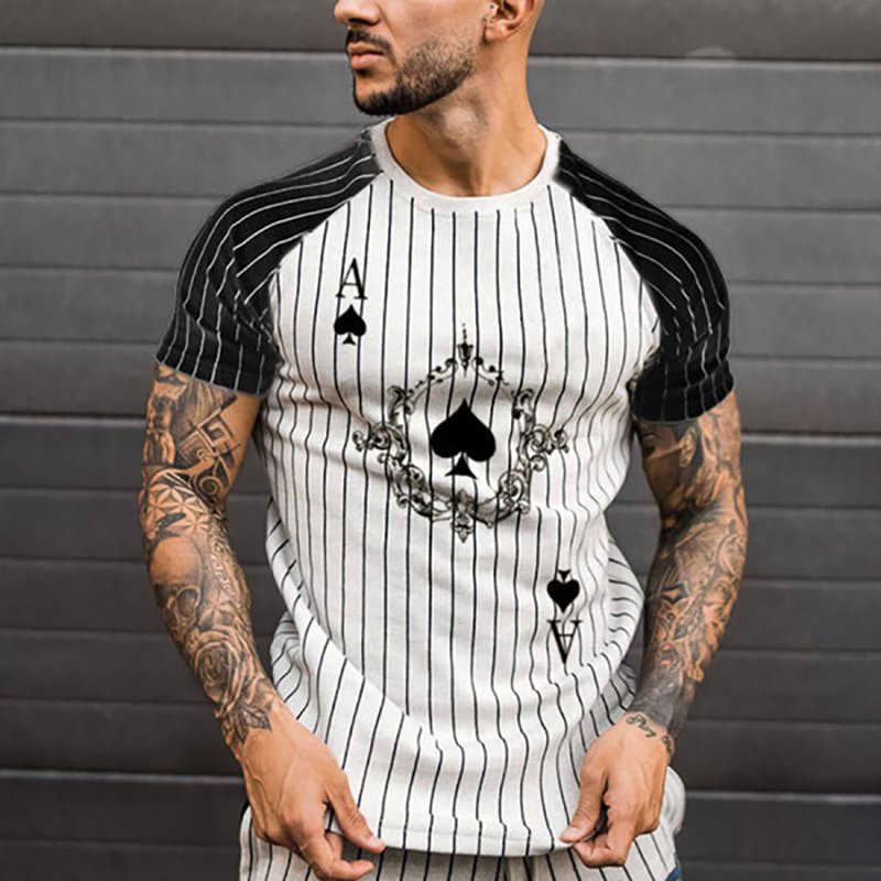 Summer New Fashion Men's Solid Color Striped Spades Card Pattern Casual Street Short Sleeve Round Neck Oversized Men's T-Shirt Summer New Fashion Men's Solid Color Striped Spades Card Pattern Casual Street Short Sleeve Round Neck Oversized Men's T-Shirt