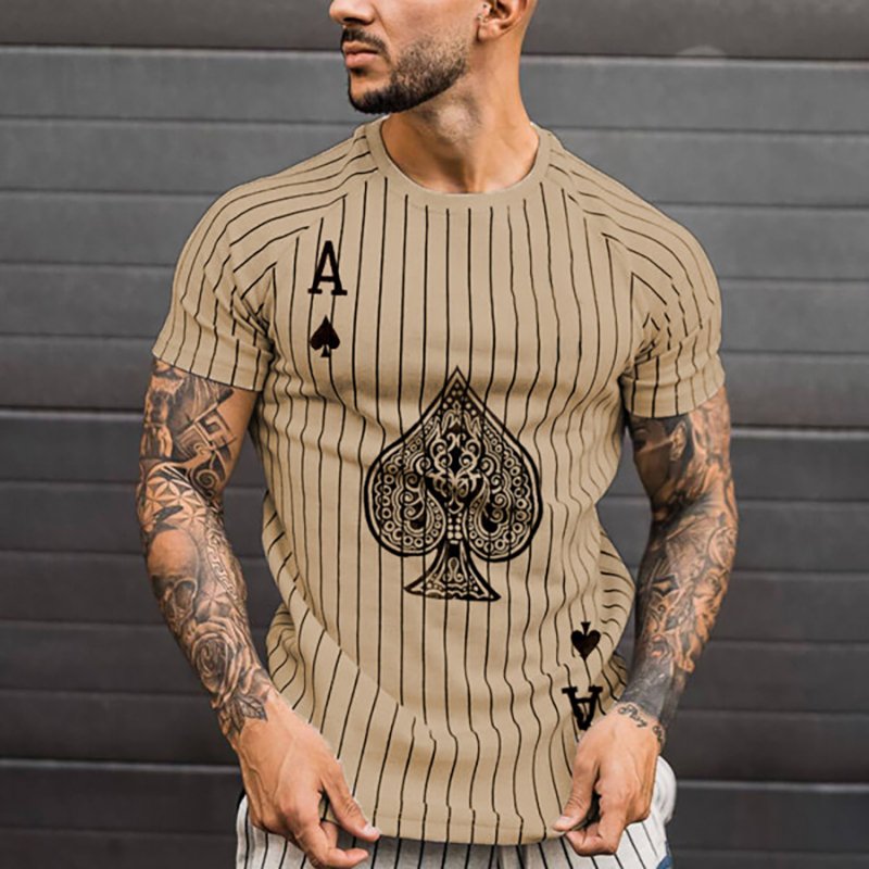 Summer New Fashion Men's Solid Color Striped Spades Card Pattern Casual Street Short Sleeve Round Neck Oversized Men's T-Shirt Summer New Fashion Men's Solid Color Striped Spades Card Pattern Casual Street Short Sleeve Round Neck Oversized Men's T-Shirt
