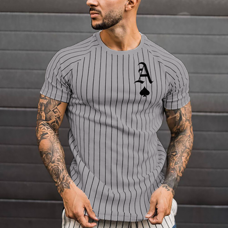 Summer New Fashion Men's Solid Color Striped Spades Card Pattern Casual Street Short Sleeve Round Neck Oversized Men's T-Shirt Summer New Fashion Men's Solid Color Striped Spades Card Pattern Casual Street Short Sleeve Round Neck Oversized Men's T-Shirt