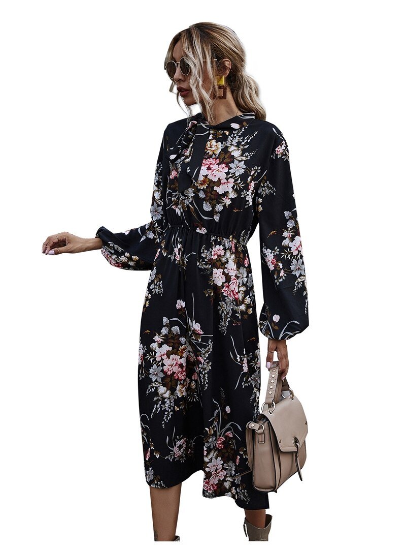 Women's Puff Sleeved Floral Printed Dress Women's Puff Sleeved Floral Printed Dress