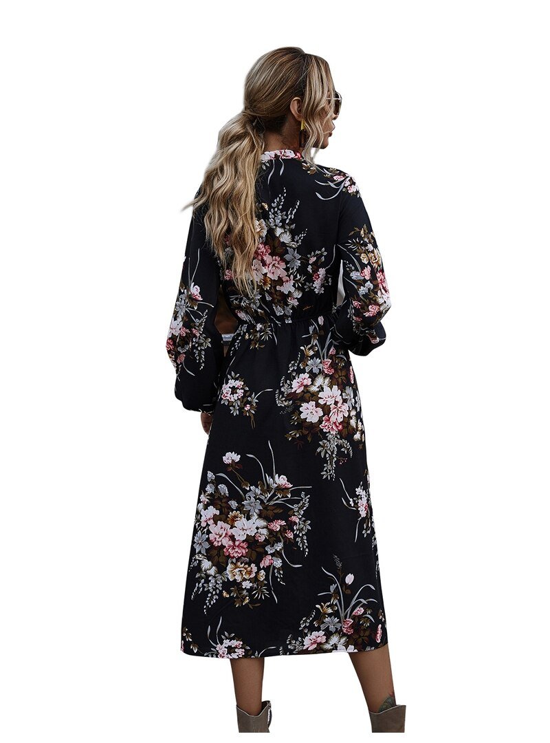 Women's Puff Sleeved Floral Printed Dress Women's Puff Sleeved Floral Printed Dress