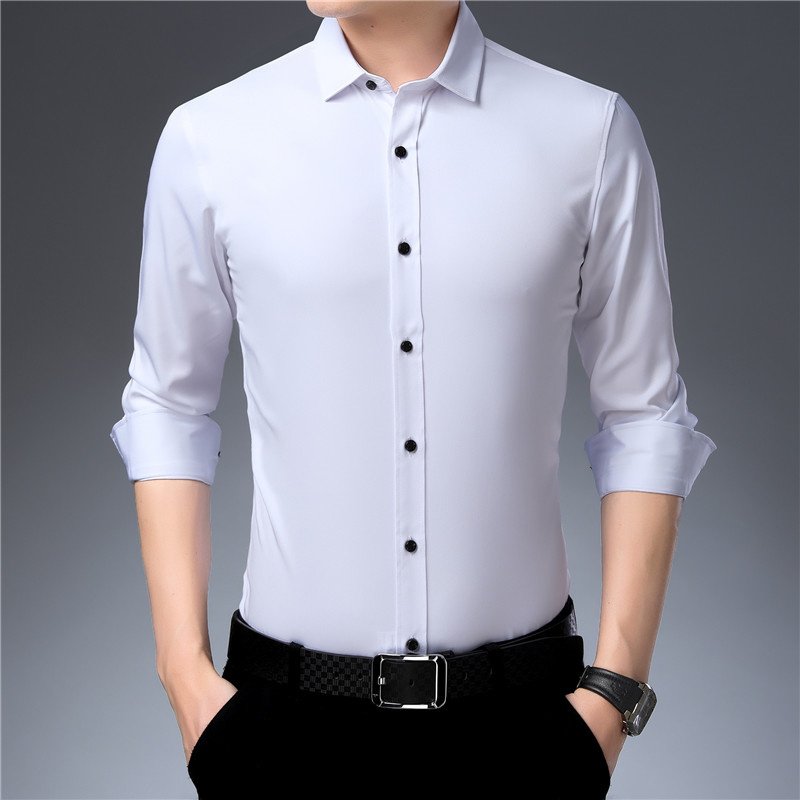 Anti-Wrinkle No-Ironing Elasticity Slim Fit Men Dress Casual Long Sleeved Shirt White Black Blue Red Male Social Formal Shirts Anti-Wrinkle No-Ironing Elasticity Slim Fit Men Dress Casual Long Sleeved Shirt White Black Blue Red Male Social Formal Shirts