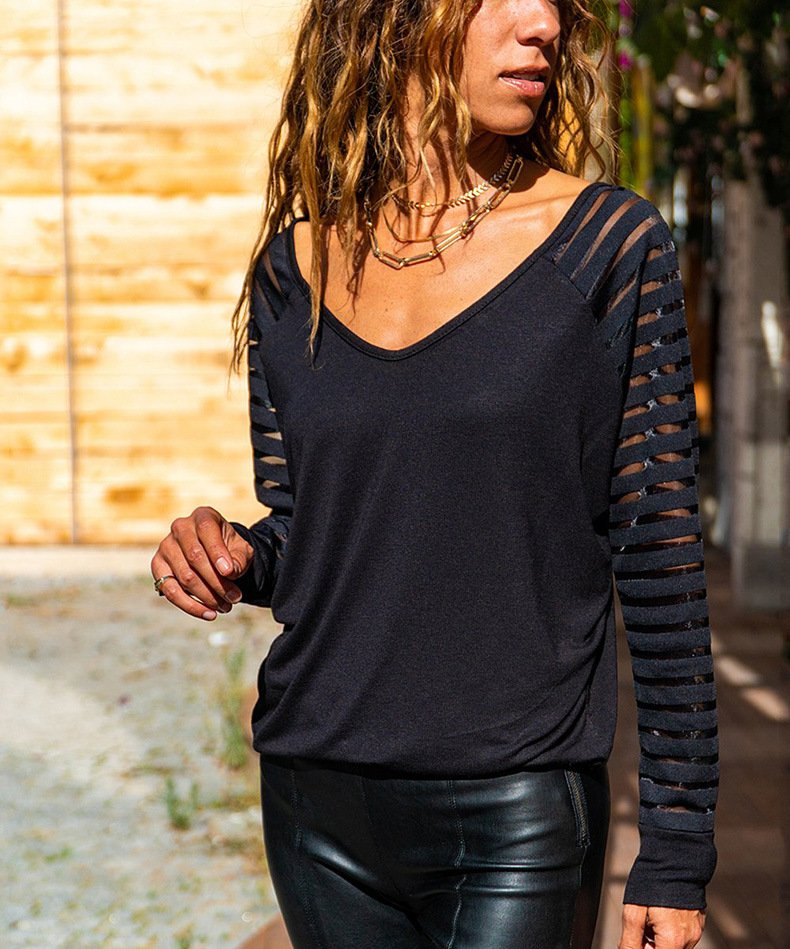 Women's Sheer Stripes Loose Blouse