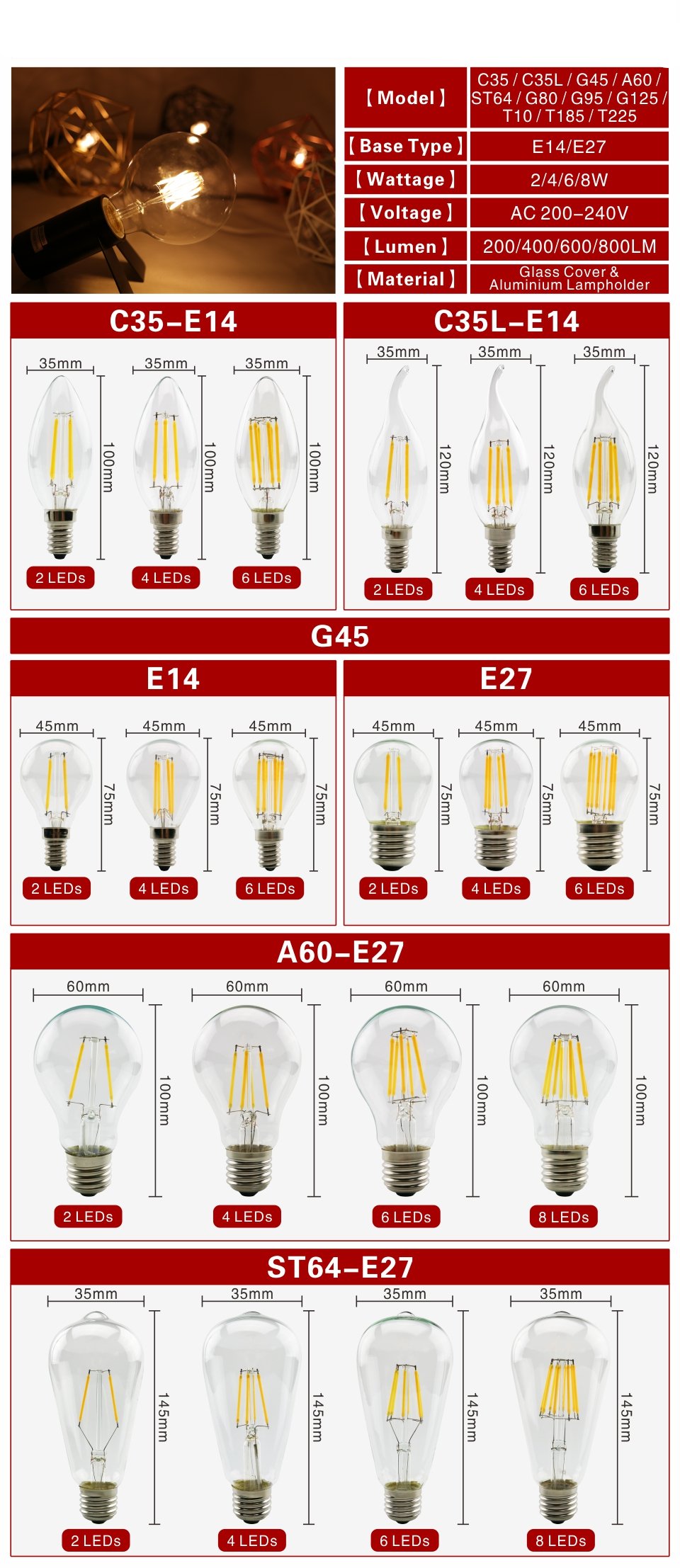 Retro Style Glass Edison LED Filament Bulb Retro Style Glass Edison LED Filament Bulb