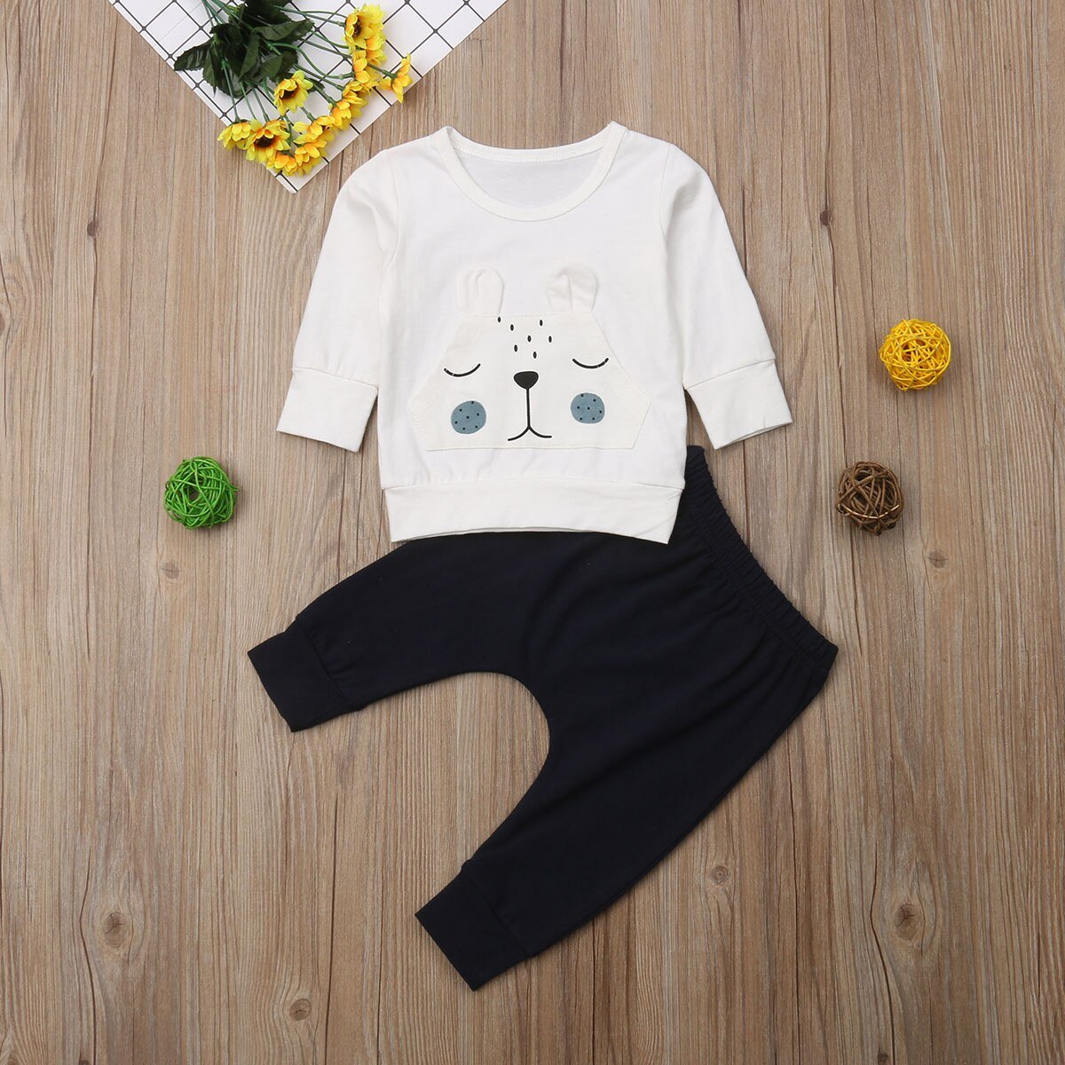 Baby Boy's White Bear Sweatshirt and Pants Set