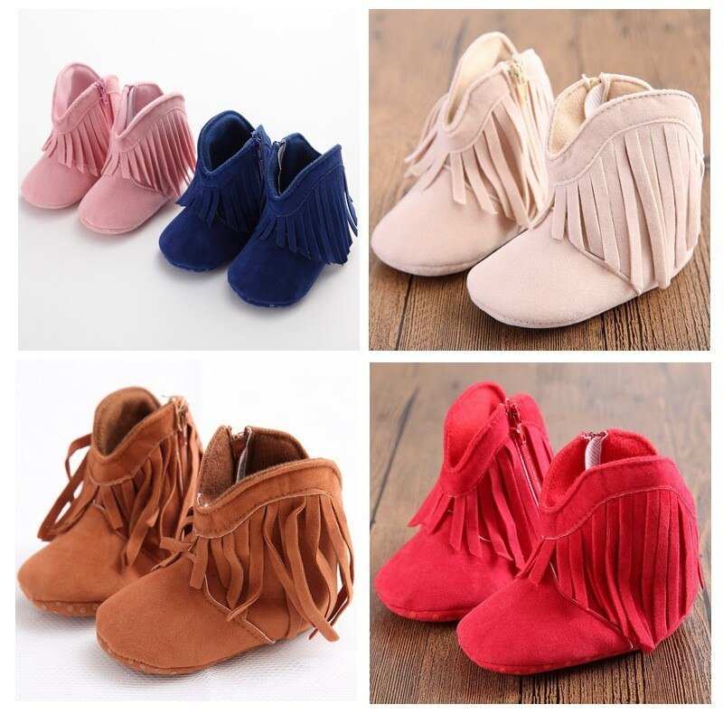 Baby Girl Soft Soled Suede Leather Booties Baby Girl Soft Soled Suede Leather Booties