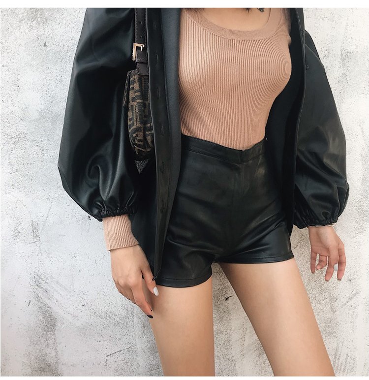 Women's Faux Leather Shorts with High Waist