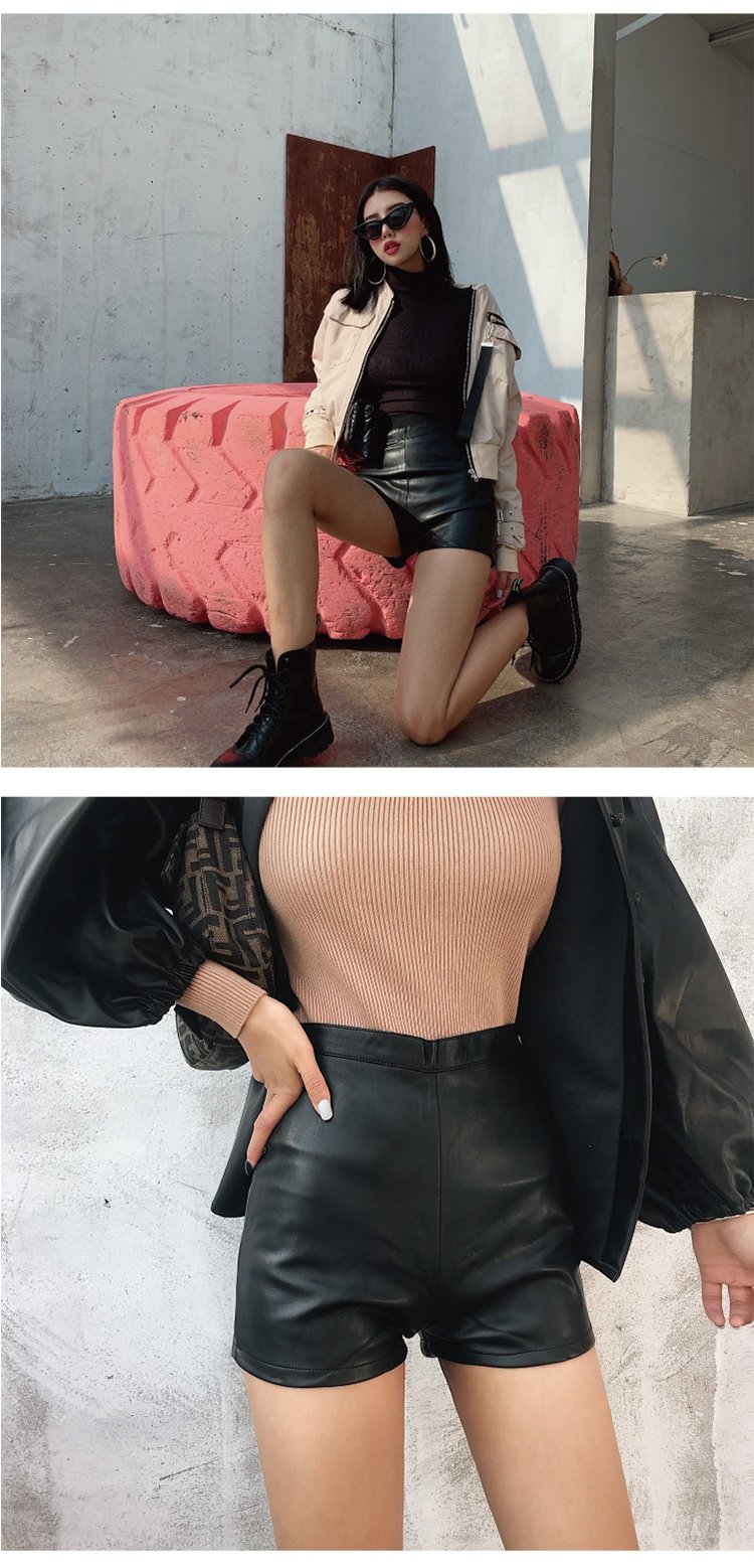 Women's Faux Leather Shorts with High Waist