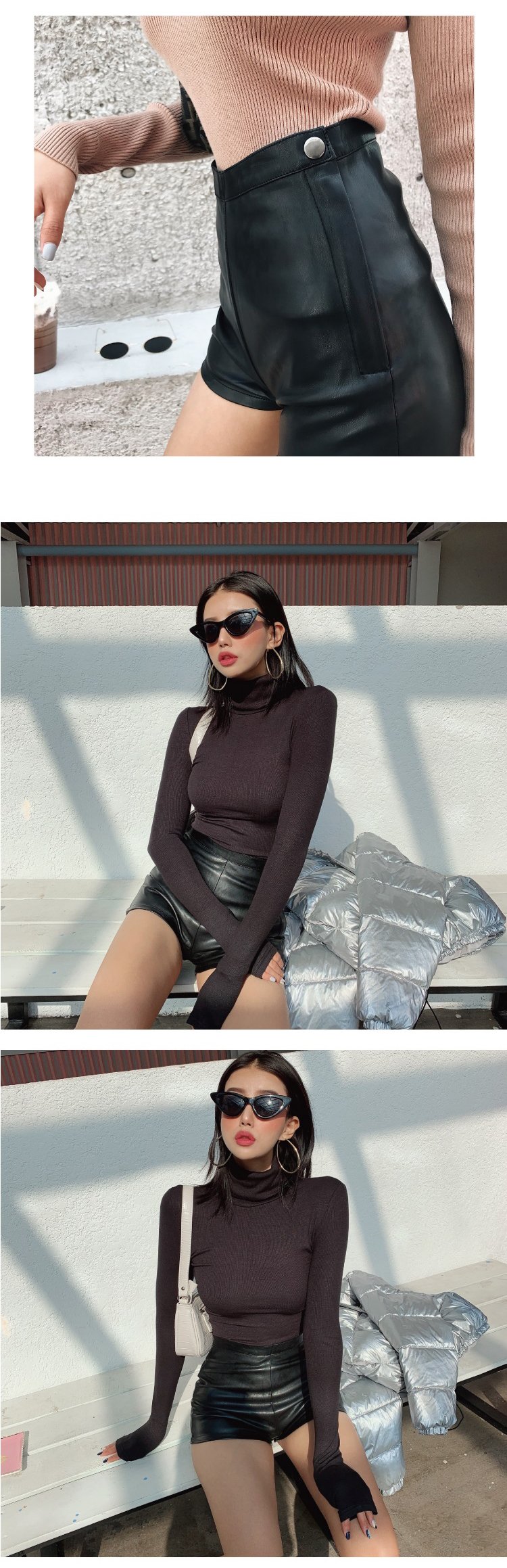 Women's Faux Leather Shorts with High Waist