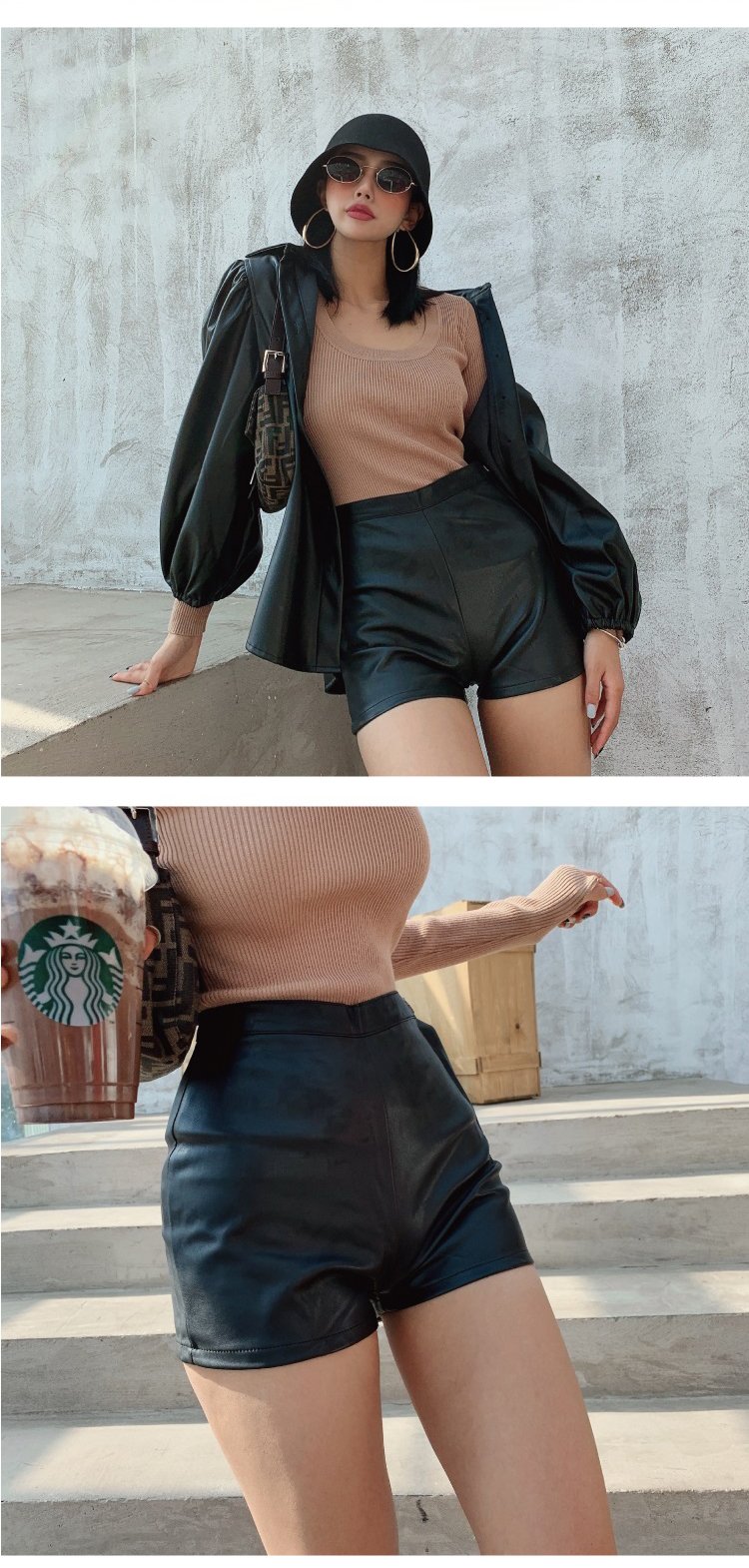 Women's Faux Leather Shorts with High Waist