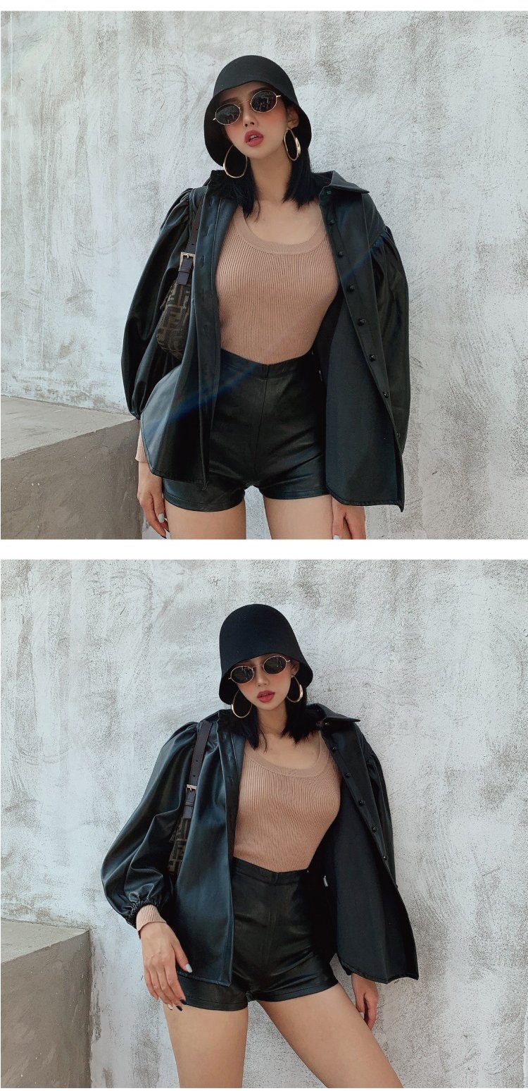 Women's Faux Leather Shorts with High Waist