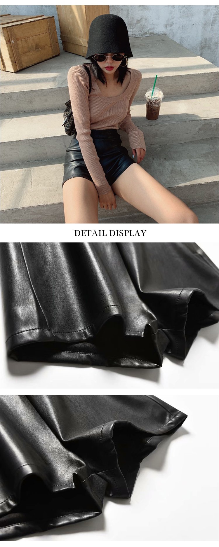Women's Faux Leather Shorts with High Waist