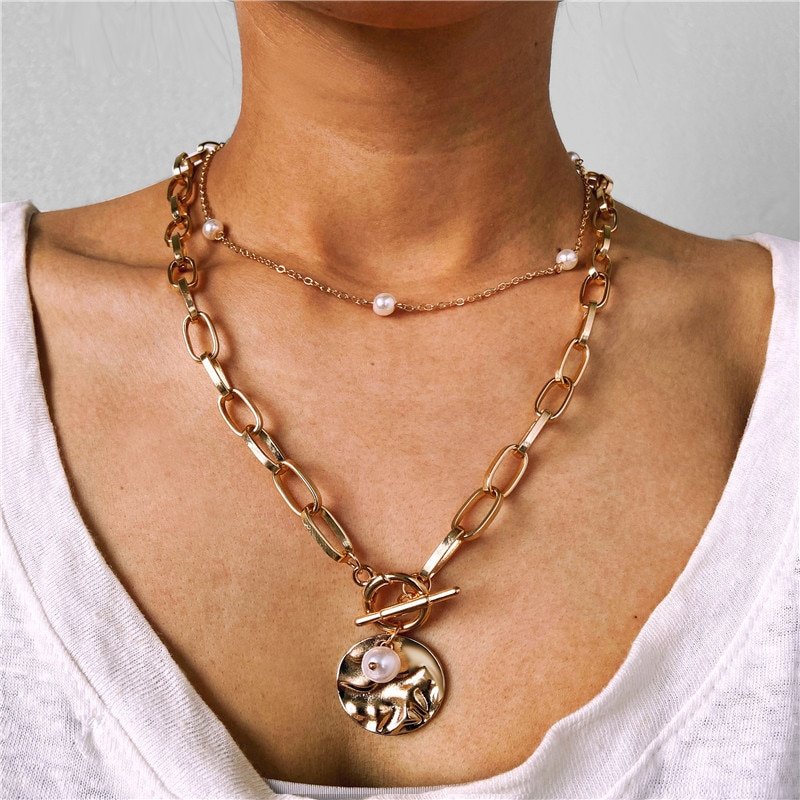 Multilayer Gold Color Coin Chain Necklace for Women Multilayer Gold Color Coin Chain Necklace for Women