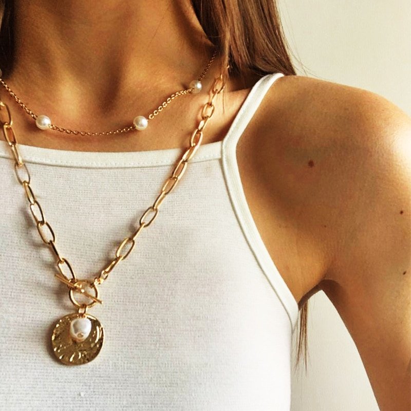 Multilayer Gold Color Coin Chain Necklace for Women Multilayer Gold Color Coin Chain Necklace for Women